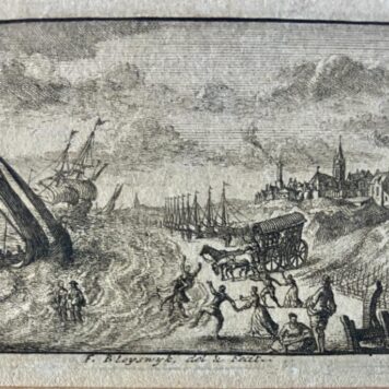 [Antique print, etching, Scheveningen, The Hague] Scheveningen sea and village / Scheveningen strand en dorp by F. Bleyswyk, published ca. 1750.