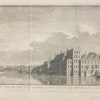 [Antique print, etching, prent, The Hague] Het Hof van Holland van buiten, te zien van de Gevangen-Poort na den korten Vyverberg, 1 p, published 1745.