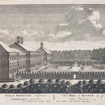 [Etching, ets, The Hague] Villa Risvicanae, conspectus orientalis, anterior, Het huys te Ryswyk (Rijswijk) op sij van Vooren (Huis Ter Nieuwburg te Rijswijk, Den Haag), 1 p., published ca 1755 by I. Tirion.