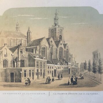 [Lithography, colored, lithografie, prent, The Hague] DE GROOTE of St JACOBS KERK / La Grande Eglise de St. Jacques, published 19th century.