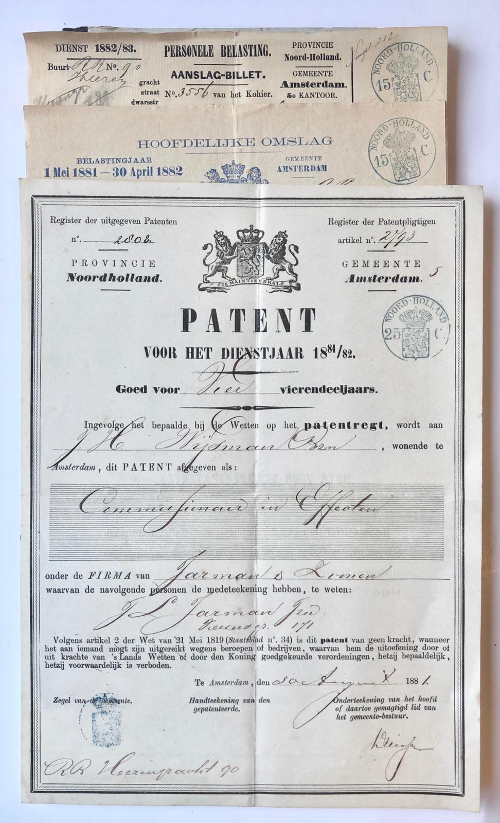 [Family documents, before 1882] Familiepapieren betr. drie generaties Wijsman te Amsterdam, ca. 75 stuks, 19e eeuws.