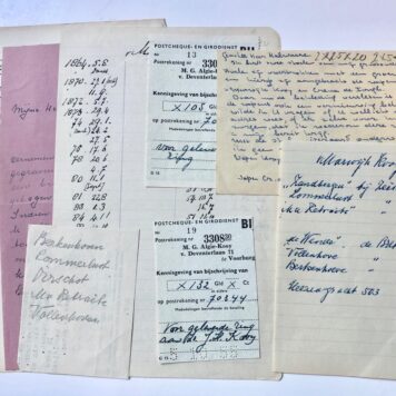 [Divers documents Halwasse, 1956] Briefkaart van ... Van Marwijk Kooy, d.d. Dordrecht 1953, aan G. Halwasse, betr. stoelen met wapens Van Marwijk Kooy en Crena de Jongh. Manuscript, 2 pag.