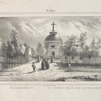 [Antique print, lithography, The Hague] R.C. Kerkhof / Cimitiere des Catholiques, Kerkhoflaan Den Haag (Archipelbuurt), published 19th century.