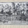 [Antique print, etching, The Hague] Oranjerie op Zorgvliet, Gezicht op de oranjerie en de stallen van Zorgvliet, published ca. 1750.