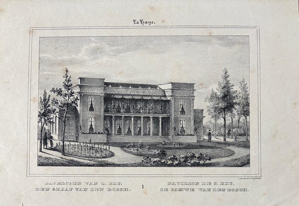  - [Antique print, lithography, The Hague, prent] Paveljoen van Z. Exc. den Graaf van den Bosch/Pavillon de S.Exc. Le Comte Van den Bosch, published circa 1840.