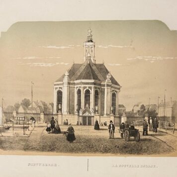 [Coloured lithography, gekleurde lithografie, The Hague] NieuweKerk / La Nouvelle Eglise (Nieuwe Kerk Den Haag, aan het Spui), 1 p., published around 1860.