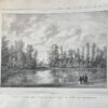 [Lithograph, lithografie, Wassenaar] Gezigt achter het huis de Paauw naar de zijde van Wassenaar, 1 p., published 19th century.