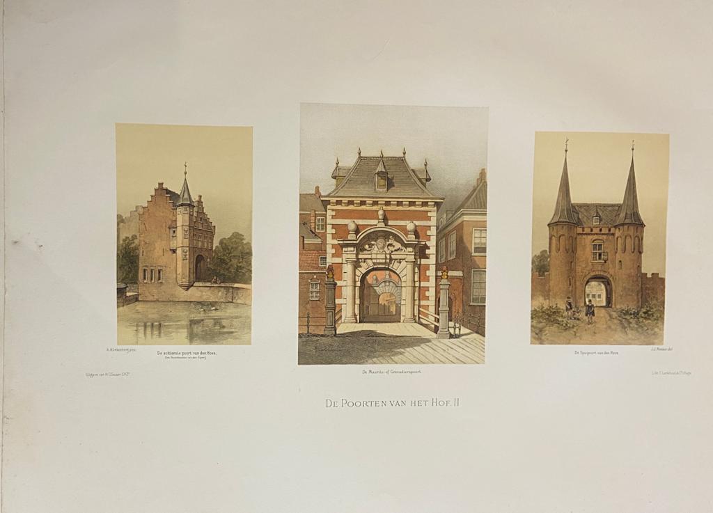  - [Large Lithograph, lithografie, The Hague] De Poorten van het Hof II (Hof van Holland, Binnenhof), 1 p., published 19th century.