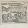 [Large Lithograph, lithografie, The Hague] Gezicht in vogelvlucht van het Binnenhof en zijne omgeving in 1616 (Bird's eye view of Binnenhof and surroundings), 1 p., published 19th century.