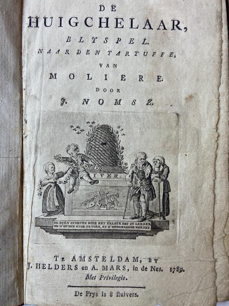[Theatre play 1789] De huigchelaar, blyspel. Vertaald uit het Frans. Amsterdam, Jan Helders en Abraham Mars, 1789.