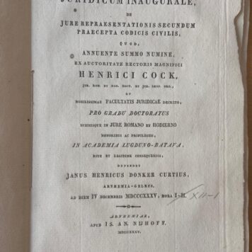 [Dissertation, legal, 1835] Specimen juridicum inaugurale de jure repraesentationis secundum praecepta codicis civilis [...] Arnhem Is.An. Nijhoff 1835