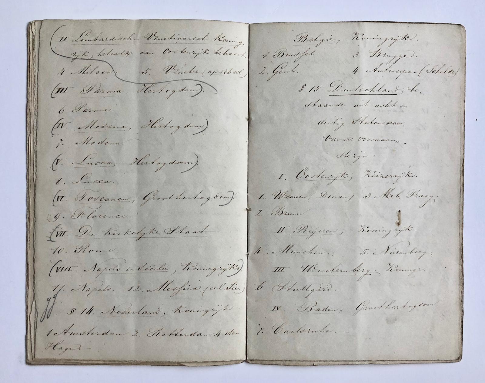  - [School Notebook 1861] Schoolschriftje aardrijkskunde van J. v.d. Belt, Kapelle, 1861, 15 pag., manuscript.