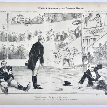 [Original lithograph/lithografie by Johan Braakensiek] Waldeck Rousseau en de Fransche Kamer, 6 April 1902, 1 pp.