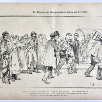 [Original lithograph/lithografie by Johan Braakensiek] De Minister van Binnenlandsche Zaken aan het werk, 13 April 1902, 1 pp.