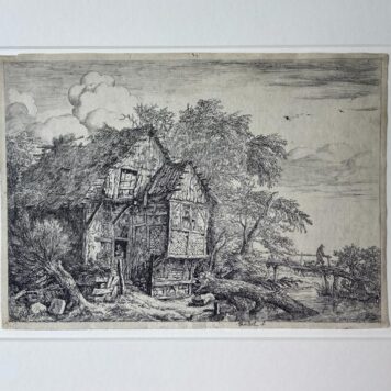[Antique print, antieke prent, Ruisdael, landscape] The little bridge / de kleine brug, published 1650.