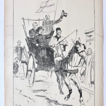 [Original lithograph/lithografie by Johan Braakensiek] Verkiezing in District IX te Amsterdam, 28 September 1902, 1 pp.