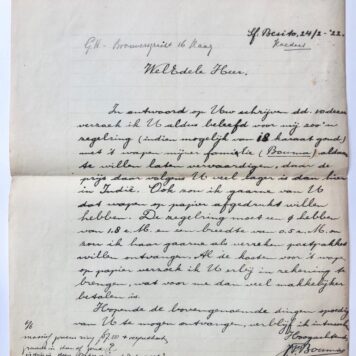 [Manuscript(s), seal ring, 1922] Twee brieven van J.F. Bouma, d.d. Koedoes (Java) 1922 betr. zegelring. Manuscripten, 2 pag.
