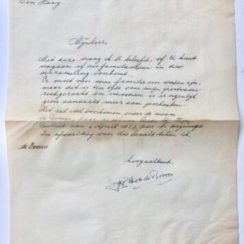 [Manuscript, 1950] Brief van J.P. Coets de Bosson, d.d. Den Haag 1950, aan G. Halwasse betr. familiewapen De Bosson. Manuscript, 2 pag.