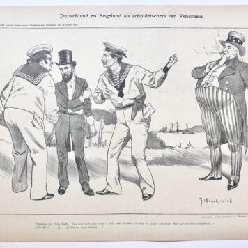 [Original lithograph/lithografie by Johan Braakensiek] Duitschland en Engeland als schuldeischers van Venezuela, 25 Januari 1903, 1 pp.