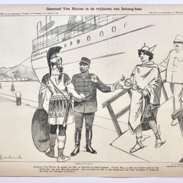 [Original lithograph/lithografie by Johan Braakensiek] Generaal Van Heutsz in de vrijhaven van Sabang-baai, 1 November 1903, 1 pp.