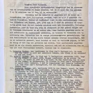 [Typed letter 1944] Brief van J.L. Braber te Dreischor 1944 aan G. Halwasse, betr. de stamreeks Braber. Manuscript, 2 pag.