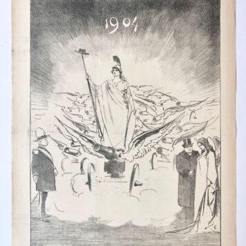 [Original lithograph/lithografie by Johan Braakensiek] Intocht van het gewapend Nederland in 1904, 3 Januari 1904, 1 pp.