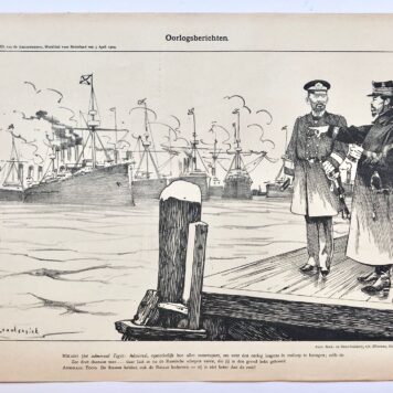 [Original lithograph/lithografie by Johan Braakensiek] Oorlogsberichten, 3 April 1904, 1 pp.