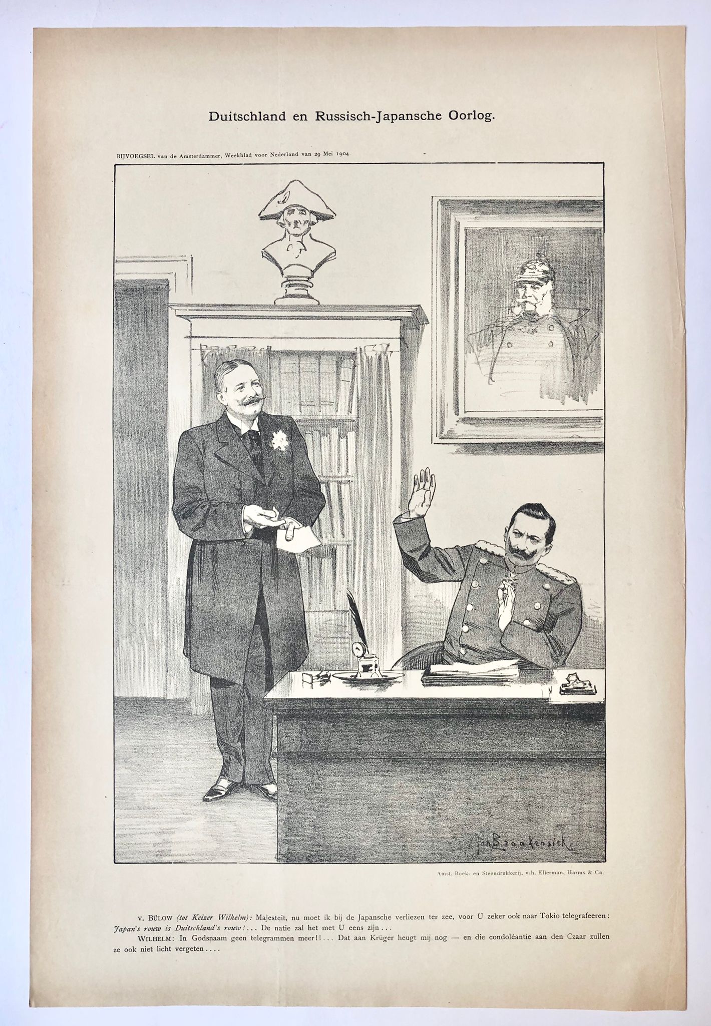 [Original lithograph/lithografie by Johan Braakensiek] Duitschland en Russisch-Japansche Oorlog, 29 Mei 1904, 1 pp.