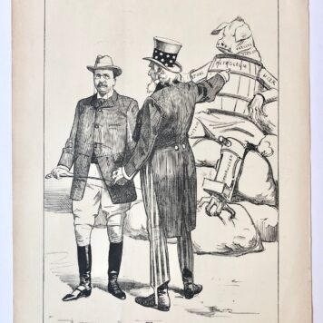 [Original lithograph/lithografie by Johan Braakensiek] Roosevelt op nieuw verkozen, 20 November 1904, 1 pp.