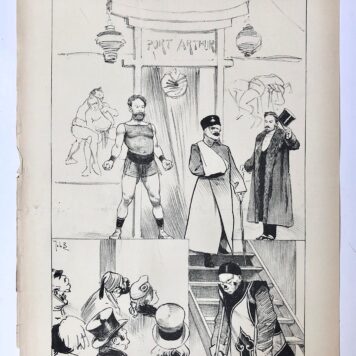 [Original lithograph/lithografie by Johan Braakensiek] Na den val van Porth-Arthur, 8 Januari 1905, 1 pp.