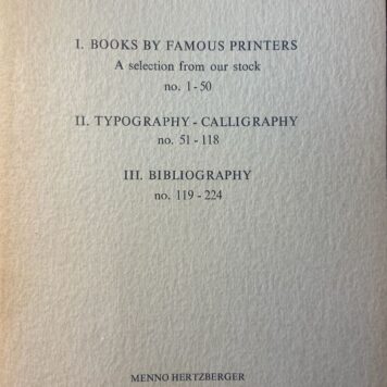 [Catalogue Antique bookshop] Catalogue no. 257 Internationaal Antiquariaat Menno Hertzberger, s.d, Baarn, 224 items.