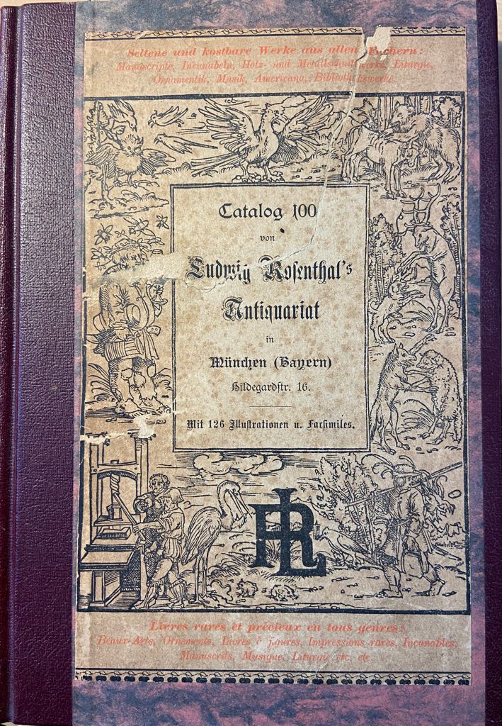[Catalogue Antique bookshop, ca 1900] Catalogue 100, divers subjects as format in 8o, Ludwig Rosenthal's Antiquariat Munich, 384 pp.