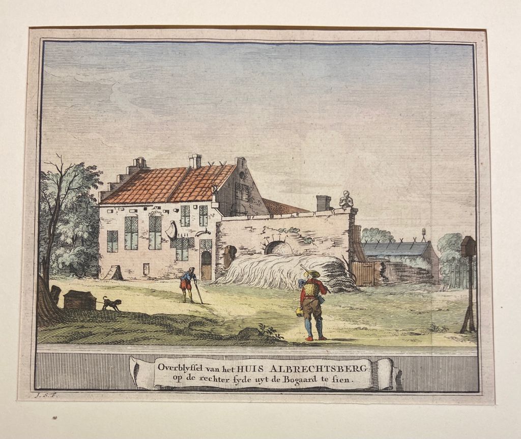 [Antique etching, handcolored, 1711] Overblijfsel van het Huis Albrechtsberg op de rechter syde uyt de Bogaard te sien (Bloemendaal Noord-Holland), 1 p.