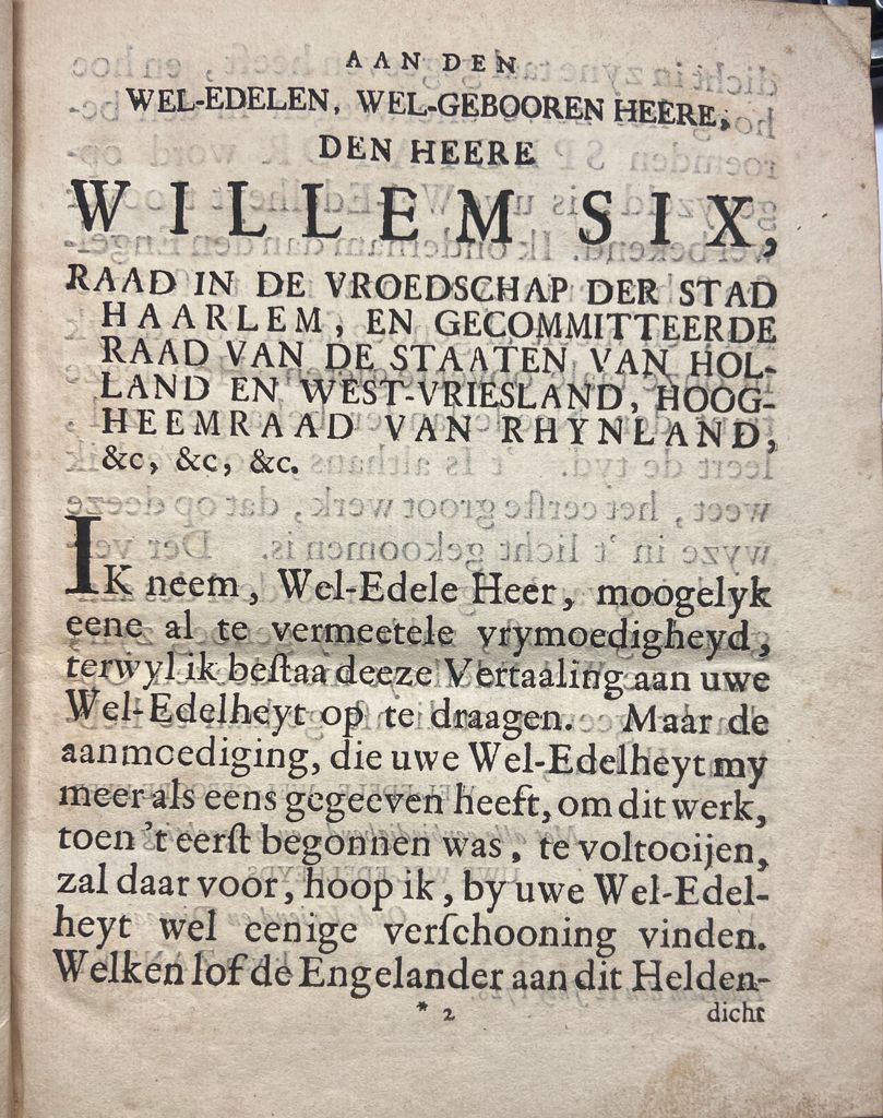 Paradys verlooren. Heldendicht in tien boeken. Vertaald uit het Engels. Haarlem, Geertruyd van Kessel, 1728.