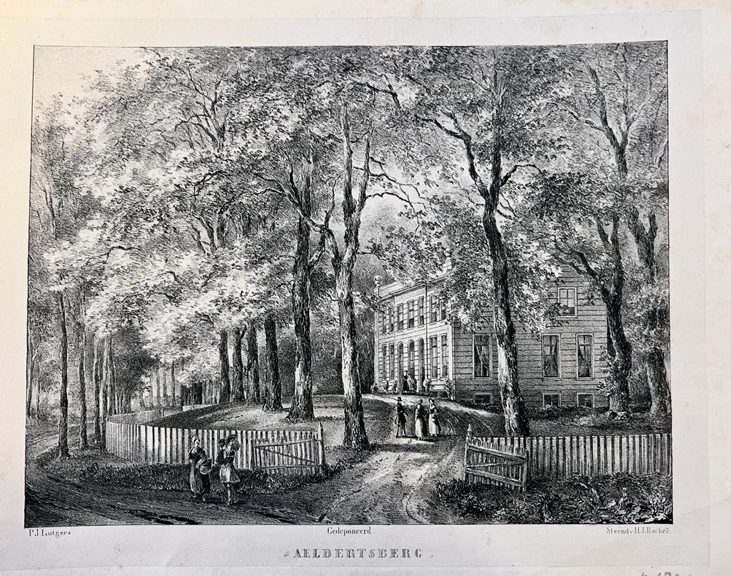[Antique lithography, Bloemendaal] Buitenplaats Albertsberg, 1 p. published ca. 1844.