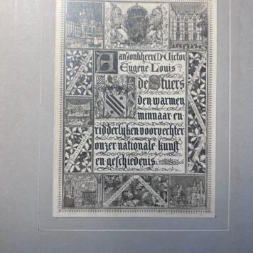 STUERS, DE--- Vier foto's van oorkonde en penning, aangeboden aan jhr. V.E.L. de Stuers op 1-7-1900, t.g.v. 25 jaar referendaris. Gebonden in half linnen band.