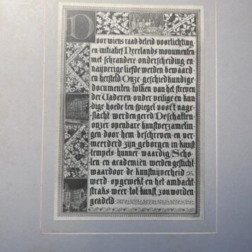 STUERS, DE--- Vier foto's van oorkonde en penning, aangeboden aan jhr. V.E.L. de Stuers op 1-7-1900, t.g.v. 25 jaar referendaris. Gebonden in half linnen band.