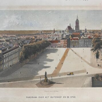 [Handcolored lithography, The Hague Buitenhof] Panorama over het buitenhof en de stad, 1 p., published ca 1860.