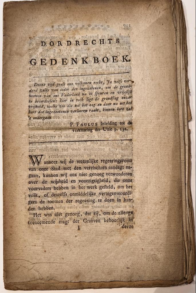 [Dordrecht 1785] Dordrechts gedenkboek, Uit naam van Dekenen voornoemd, Pieter van Braam, boekhouder, Conformeeren ons met ’t bovenstaande, Jakobus Lokemeyer, Dordrecht, 1785, van pagina 120 tot 142.