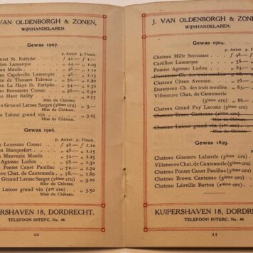 [Pricelist wine, Dordrecht, 1915] J. van Olderborgh & Zonen, Wijnhandelaren, Kuipershaven 18, Dordrecht, opgericht anno 1799, Prijs-Courant 1915, 23 pp.