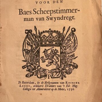 [Zwijndrecht, 1736, Rare] Reglement voor den Baes Scheepstimmerman van Swyndregt, Te Rotterdam, by de Erfgenamen van Reinier Leers, ordinaris Drukkers van ’t Ed: Mog: Collegie ter Admiraliteit op de Maze, Zwijndrecht, 1736, 5 pp.