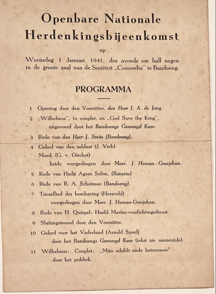 [Indonesia, 1941] Programma Openbare Nationale Herdenkingsbijeenkomst, 1 p.