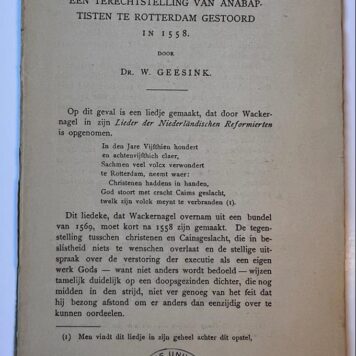 [History, Rotterdam, 1890] Een terechtstelling van Anabaptisten te Rotterdam gestoord in 1558, Rotterdamsche Jaarboekje 1890, Rotterdam, 20 pp.