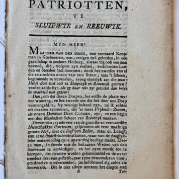 [Patriots, Patriotten, 1786, Batavian Republic, 1786, Rare] Iets voor de nieuwbakken Patriotten, te Sluipwyk en Reeuwyk, 1786, 8 pp.