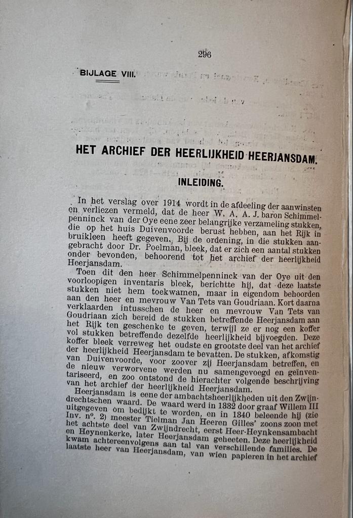 [History, Heerjansdam, 1915] Het archief der heerlijkheid Heerjansdam, 1915, van pagina 296 tot 334.