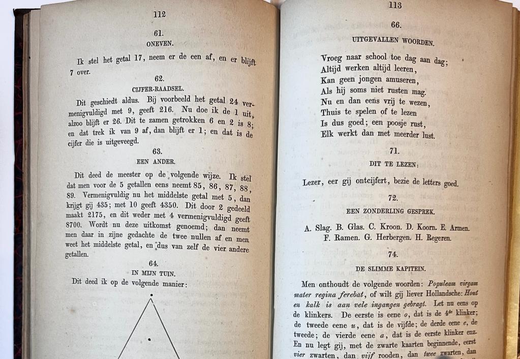 [Maths, games, 1855] Natuur- reken- en letterkundige vermakelijkheden. Kunststukjes en gezelschapsspelen. Gravenhage 1855.