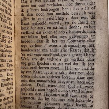 [Antique games, 1701] Praktyk der hedendaagze valsche kaart- en dopjens speelders, waar in vertoond werd met wat zinistre streeken deze valsche speelders zich behelpen om andere lieden van hun geld te berooven [...] In twee deeltjens behelzende het eerste het speelen met de kaart en 't tweede het speelen met de dopjens en riem. 3e druk, 2 delen in één band, Amsterdam, Nicolaas ten Hoorn, 1701.