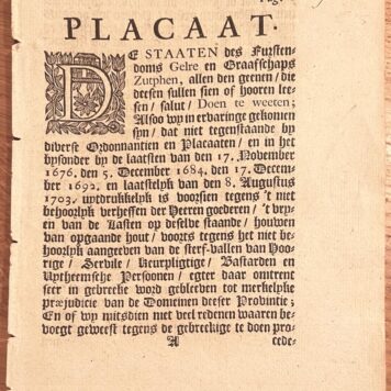 [Pamphlet, Arnhem 1743] Placaat De Staaten des (..), by de Wed. van H. van Goor, t’ Arnhem, 1743, Nijmegen, 4 pp.