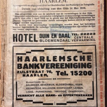 [Local telephone guide 1928] Gids voor het locale rijkstelefoonnet Haarlem,datum van afsluiting van den Gids 14 mei 1928, 293 pp.