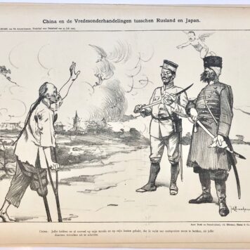[Original lithograph/lithografie by Johan Braakensiek] China en de Vredesonderhandelingen tusschen Rusland en Japan, 23 Juli 1905, 1 pp.